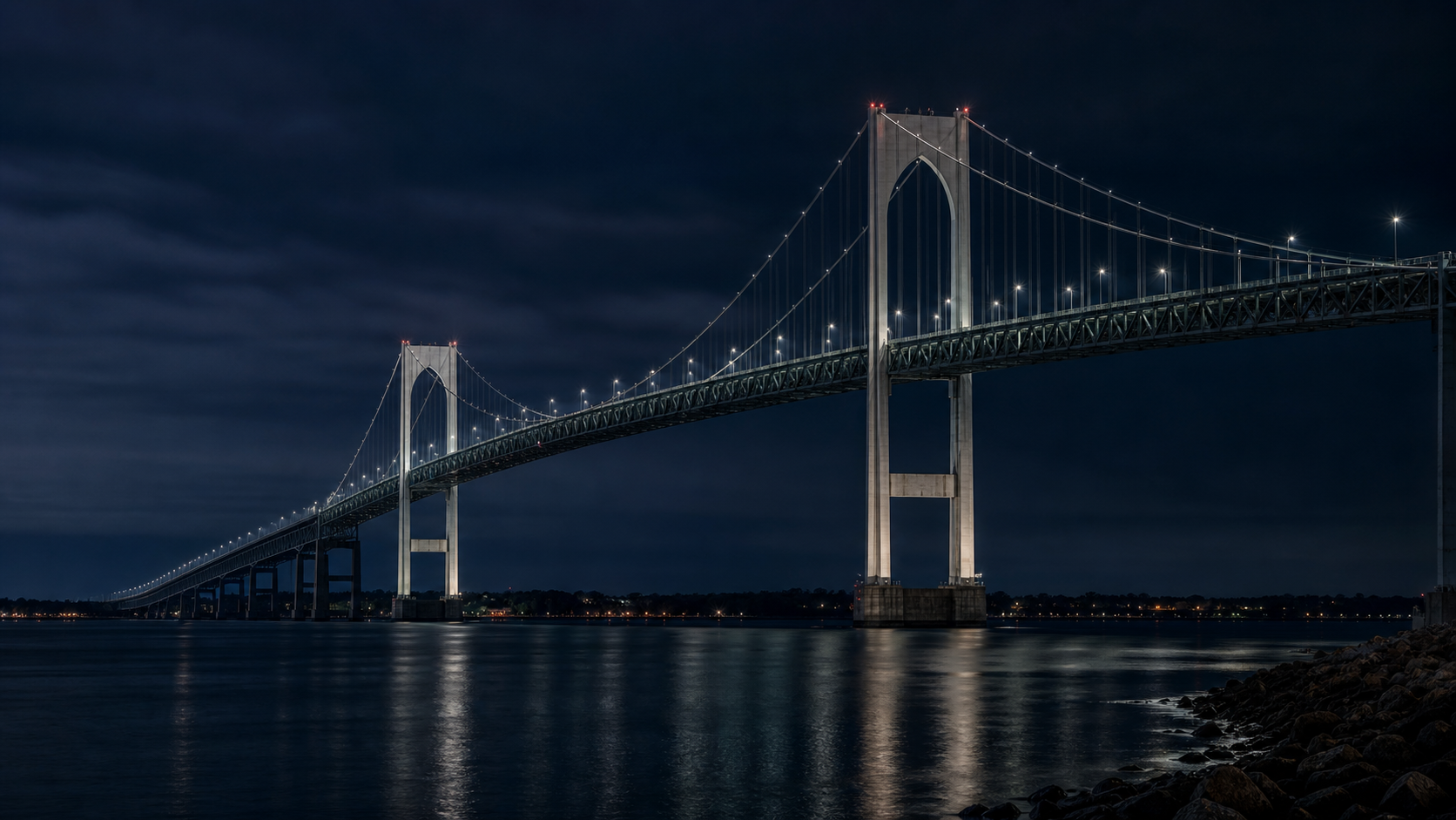 Rhode Island bridge at night