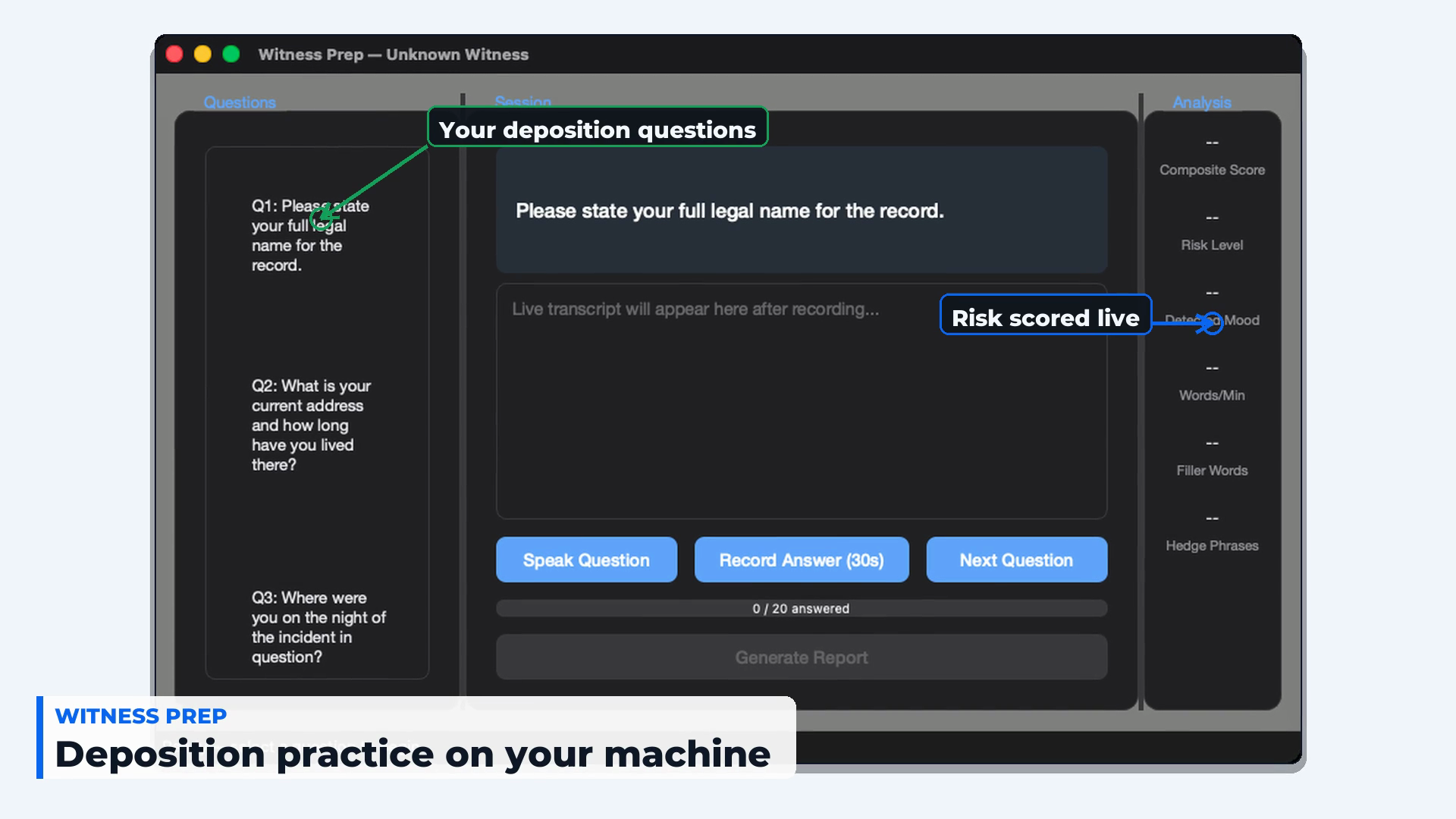 Witness Prep deposition practice app
