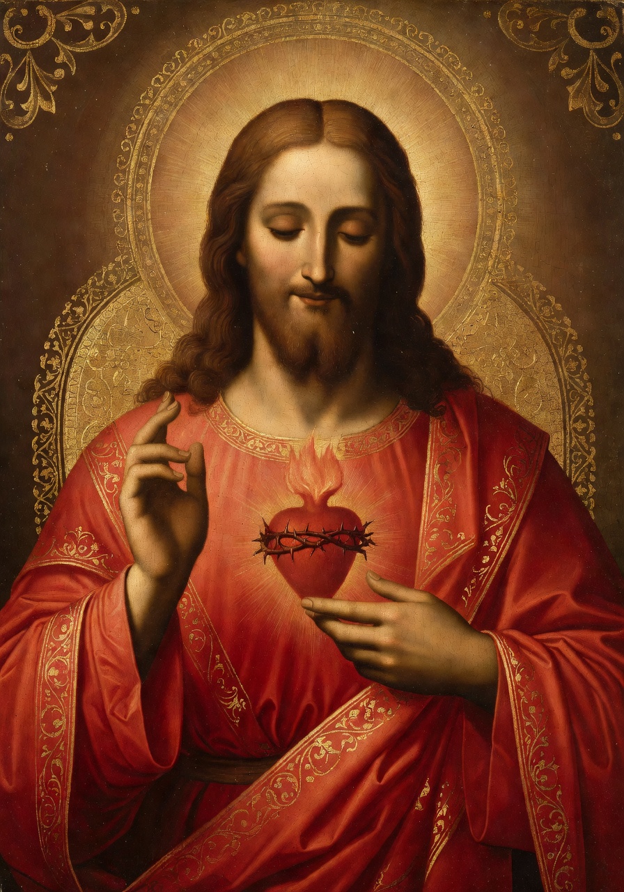 Sacred Heart of Jesus, hand raised in blessing